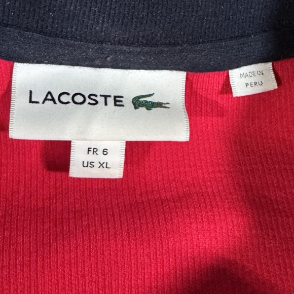 Lacoste Men Sweater XL/6 Pullover Jacket 1/4 Zip Side Pockets Red Preppy - Picture 6 of 10